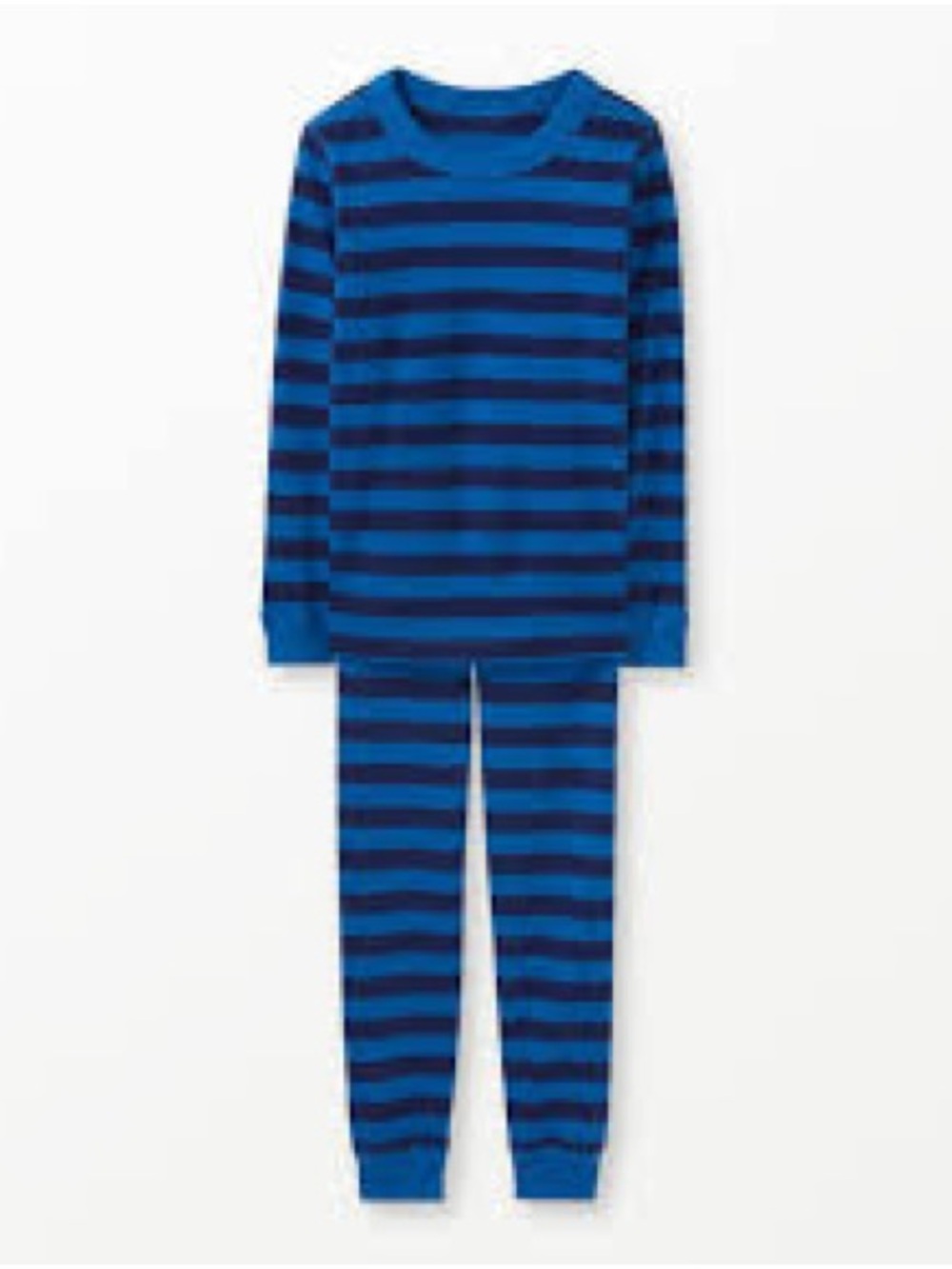 Hanna Andersson Blue & Navy Striped Long-Sleeve Pajama Set, size 140/10.